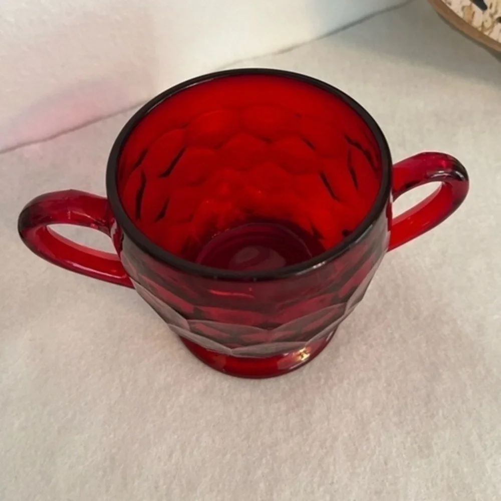 1960's Fenton Ruby Red Georgian Honeycomb Sugar Bowl Depression Glass Dish